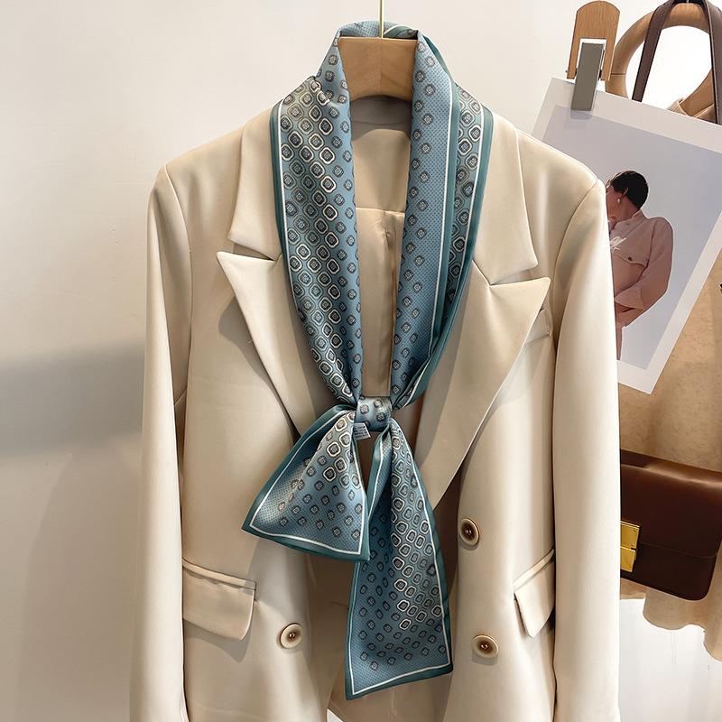 Retro Polka Dots Print Silk Skinny Scarf Women Soft Satin Neckerchief Hairband Lady Headband Bagscarf Female Neck Tie Office