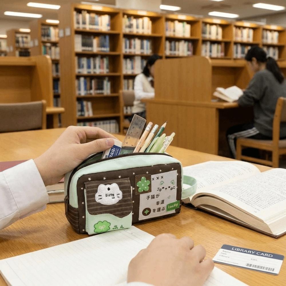 Japanese Style Cat Pen Bag Large Capacity Pencil Pouch Stationery Organizer Back To School