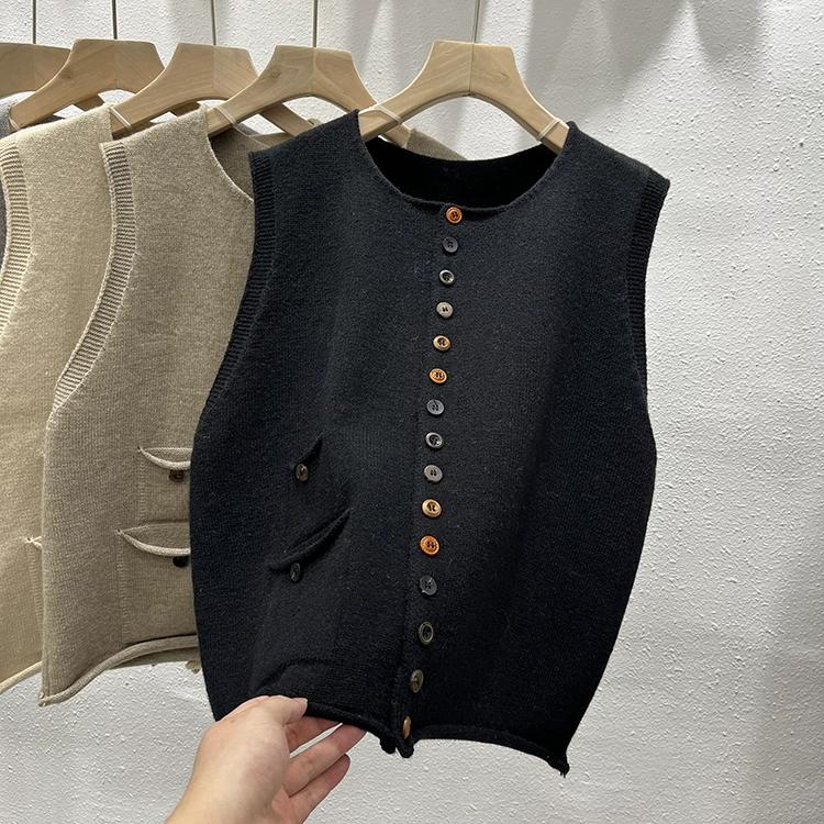 DIMANAF 2025 Осень Женский Жилет без рукавов на пуговицах Свитера Стиль Свободная Вязка Повседневный Свитер