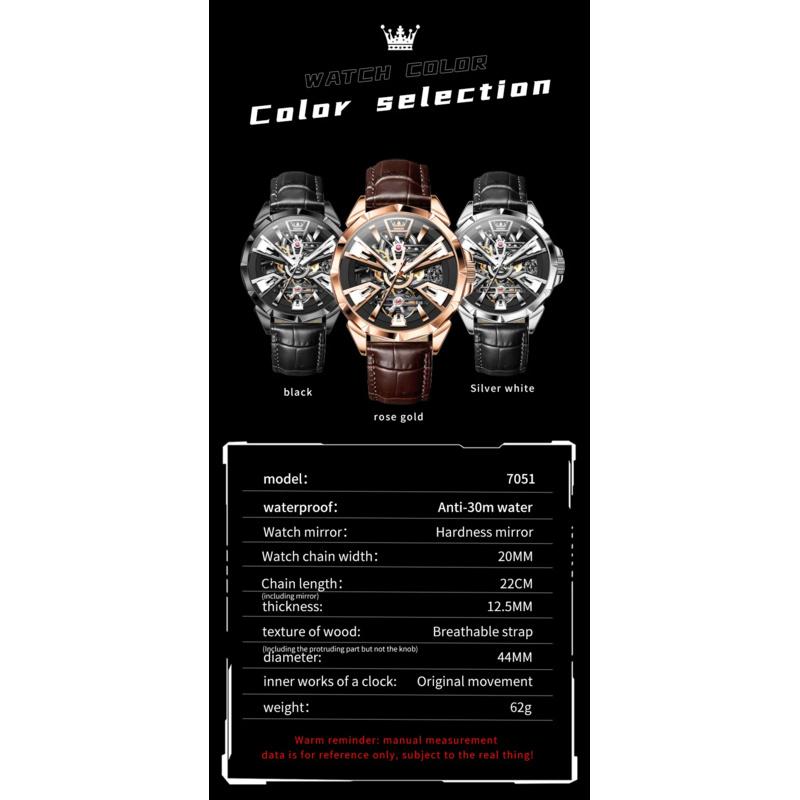 Роскошные мужские часы Водонепроницаемые Светящиеся Многофункциональные Автоматические Механические часы Часы-скелетоны