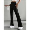 Womens Bell Bottom Pants  Casual Elastic Waist Trousers Solid Color Ribbed Knit Flare Pants