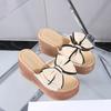 2025 Женские шлепанцы на высоком каблуке, танкетка, с бантом, летние шлепанцы, удобные и элегантные, женская обувь на толстой подошве, большой размер