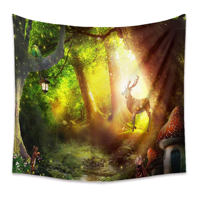 Autumn Yellow Forest Stream Landscape Print Pattern Tapestry Home Living Room Bedroom Wall Decor Background Cloth