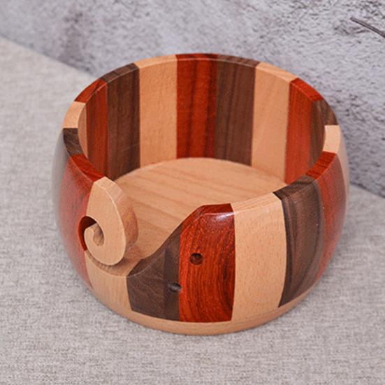 Деревянная миска ручной работы для пряжи с гладкой поверхностью и отверстиями Прочный органайзер для хранения вязания Деревянная миска для хранения рукоделия