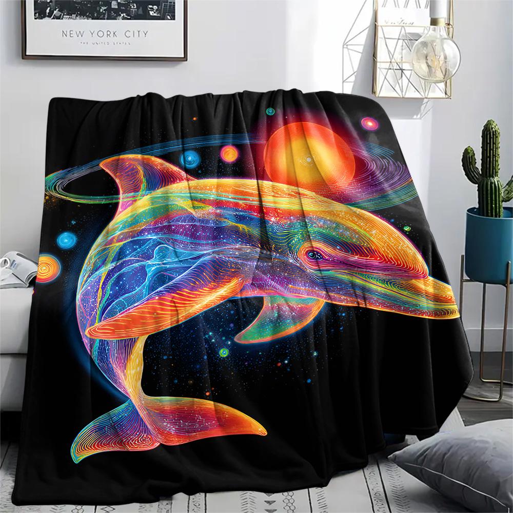 Dolphin Print Flannel Blanket, High quality Comfortable for All Seasons, Home Decor, Warmth and Comfort, Perfect for Christmas Gifts