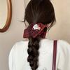 1pcs College Style Red Checkered Square Scarf with Large Intestine Headband, Women's Meatball Head Low Ponytail Square Headband Accessory.