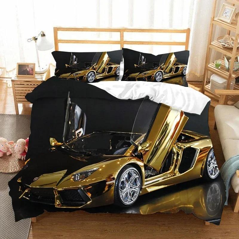 Sports Car Duvet Cover 3D Racing Car Printed Bedding Set Queen King Size With Pillowcases Men Cool Polyester Quilt Cover