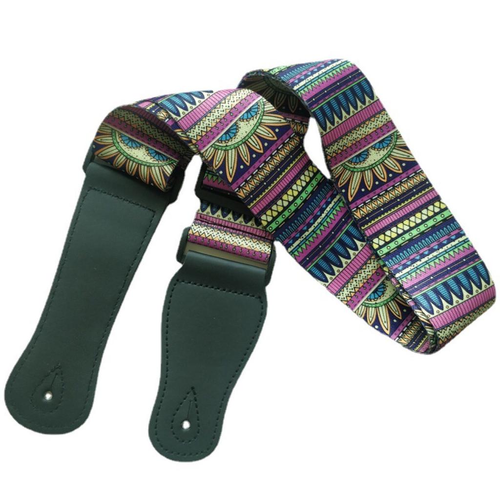 Регулируемый кожаный и тканевый гитарный ремень в этническом стиле с различными узорами для акустических и бас-гитар