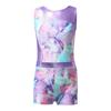 Kids Girls Gymnastics Yoga Dance Sport Sets Fancy Print Leotard and Shorts Dancewear Outfits