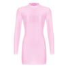 Womens Glossy Long Sleeve Bodycon Dress Nightwear Solid Color Smooth Stretchy Mock Neck Tight Dresses