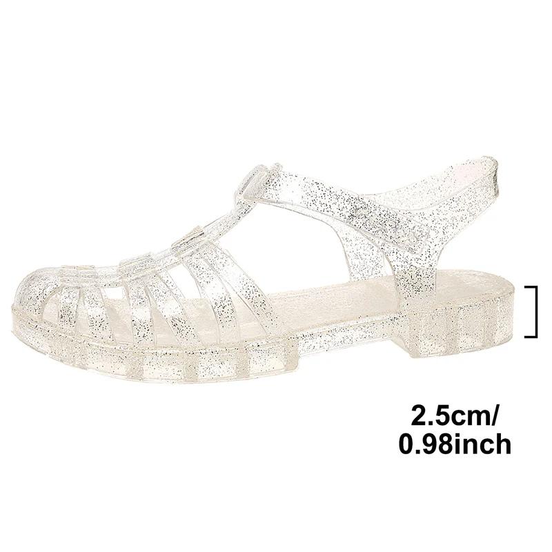 Модные женские прозрачные римские сандалии 2025 с закрытым носком на низком каблуке летние сандалии женская мода плетеные нескользящие пляжные сандалии женские