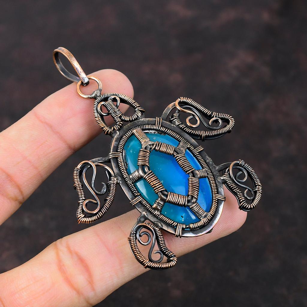 Смитсонитовый кулон, медная проволока, кулон, драгоценный камень, медные украшения, ручная работа, подвеска в стиле бохо, черепаха, кулон, ювелирные изделия, завернутые в проволоку, для подарка