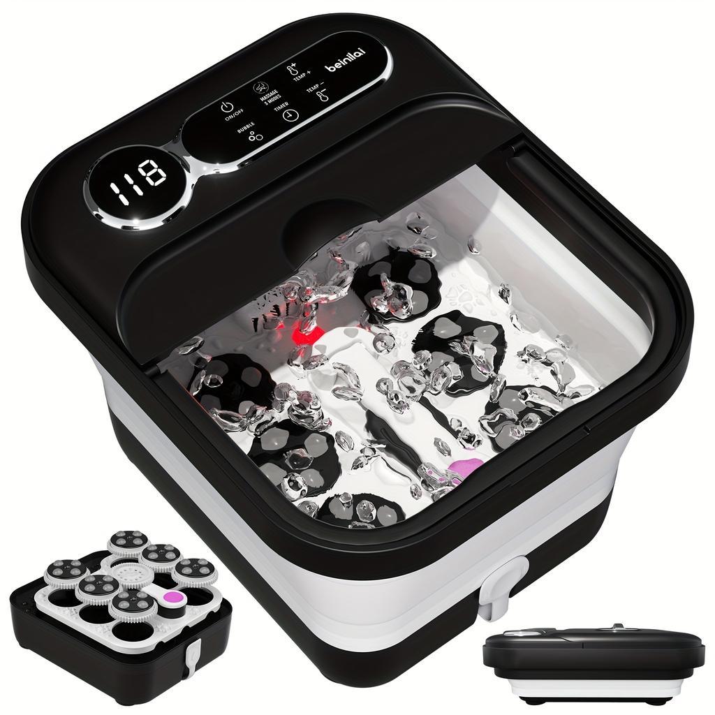 Складная гидромассажная ванна для ног с подогревом и массажными роликами, набор для педикюра ног, гидромассажная ванна для ног с контролем температуры, ванна для ног