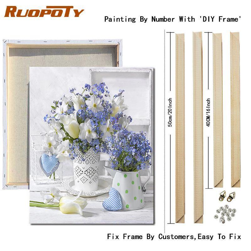 RUOPOTY Painting By Numbers Daisy Unique Gift DIY Frame HandPainted Wall Art Paint By Number Flower For Living Room