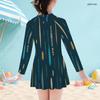 Girls One Piece Swimsuit High Neck Long Sleeve Front Zip Printed Skirt Hem
