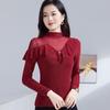 2025 Spring/Autumn Mesh Spliced Ruffled Semi-High Collar Top for Women's Square Dance