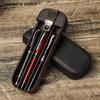 Vintage Crazy Horse Leather Pencil Case Handmade Lock Drawer Style Office Travel 3 Pen Storage Box