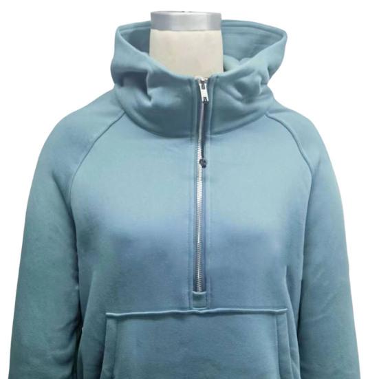 Fall Winter Hoodie Hooded Half Zipper Pocket Long Sleeves Loose Thick Pure Color