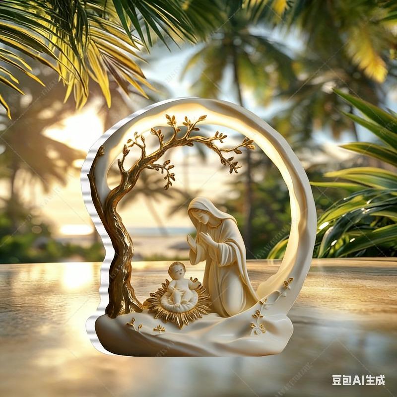 2D Flat Holy Family Acrylic Desk Decor Plaque, Mary & Baby Jesus, Suitable for Wall Decoration, Porch, Room, Villa, Accents Home, Hallway, or Workplac