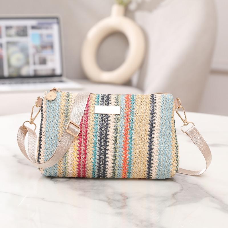 New Fashion Casual Daily Popular Rainbow Straw Woven Camera Bag Women's Bag Chain Bag Messenger Bag