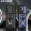 KEYSION Ударопрочный чехол для Realme 14 5G 14T 5G Slide Camera Lens Защитное кольцо Подставка для телефона Задняя крышка для OPPO Realme 14T 5G