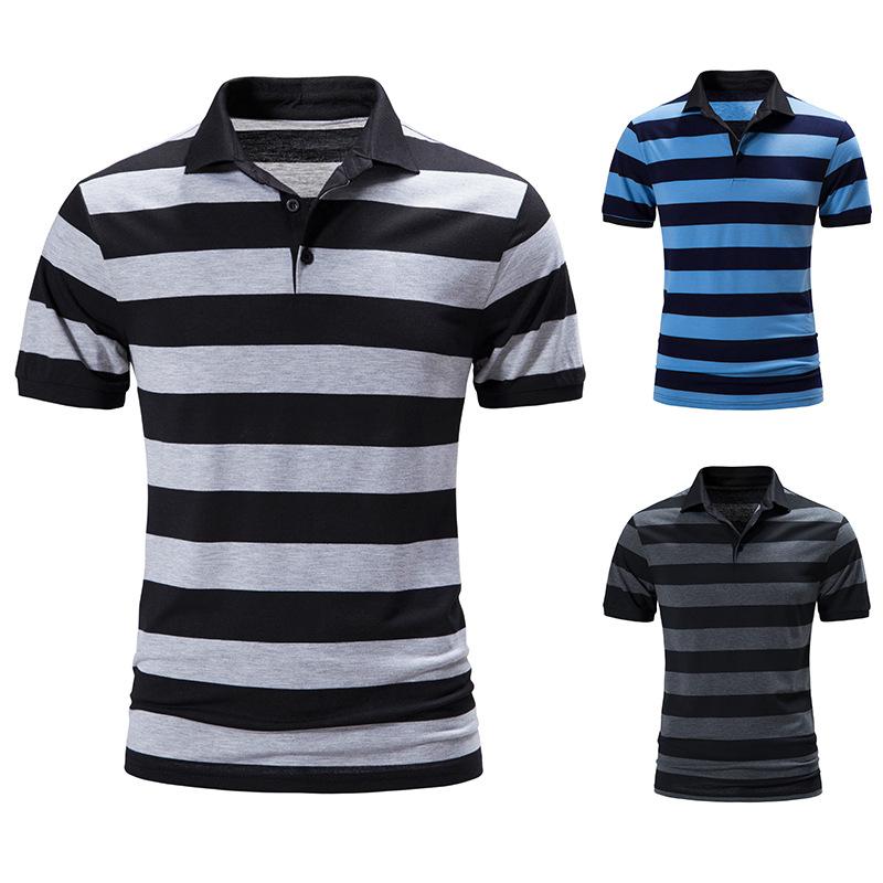 Men's Polo Shirt Breathable Comfortable Stripe Loose Men's Short Sleeve T-shirt