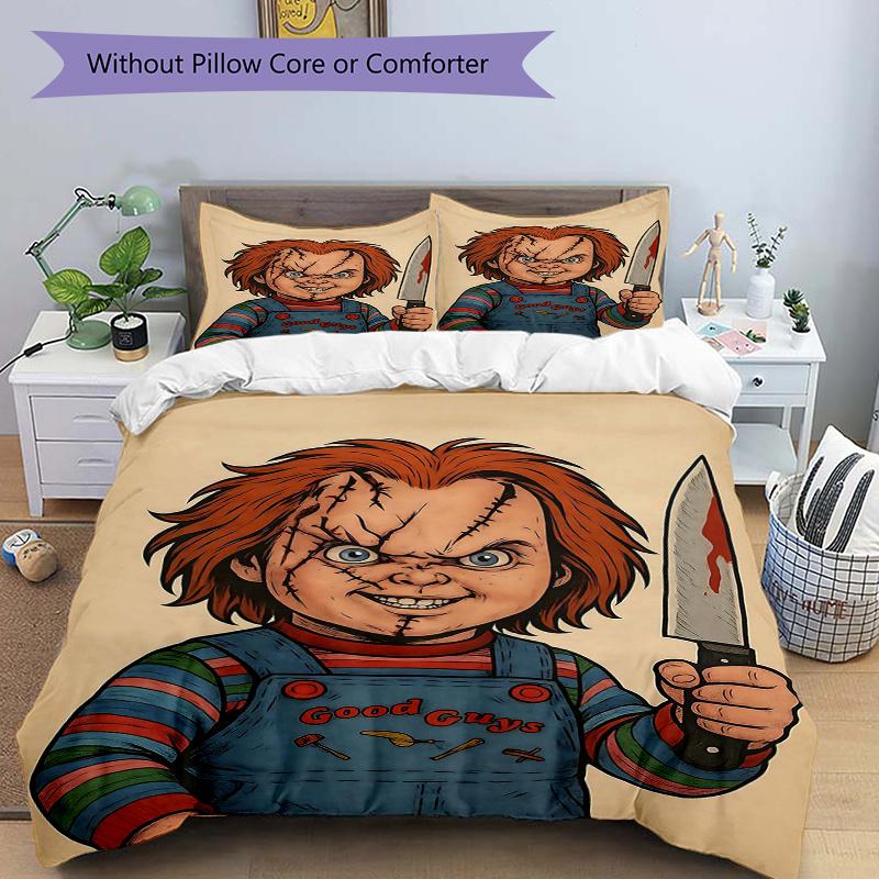 3pcs Chucky's Father's Day Printed Quilt Set - Includes 1 Quilt Cover and 2 Pillowcases, Machine Washable - Suitable for All Seasons.C020