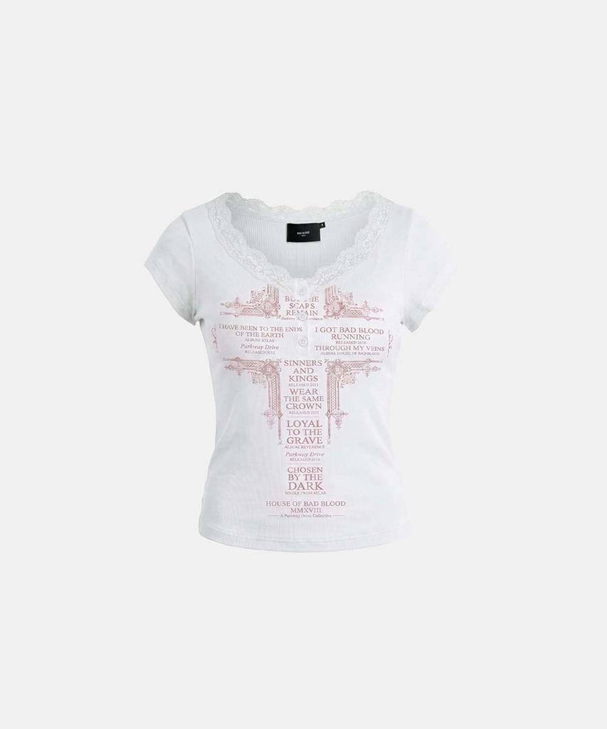 BADBLOOD Кружевная футболка-henley с коротким рукавом и принтом Loyal Cross - Белая