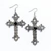 Gothic Punk Silver Cross Rhinestone Earrings
