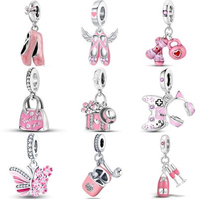Медные танцевальные туфли Шармы-подвески серии Butterfly Pink Подходят для оригинальных браслетов DIY Ювелирные изделия Подарки
