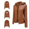 European and American Style Women's Faux Leather Jacket with Fleece Lining, Hooded, Short Length, Warm and Casual Jacket for Autumn and Winter.