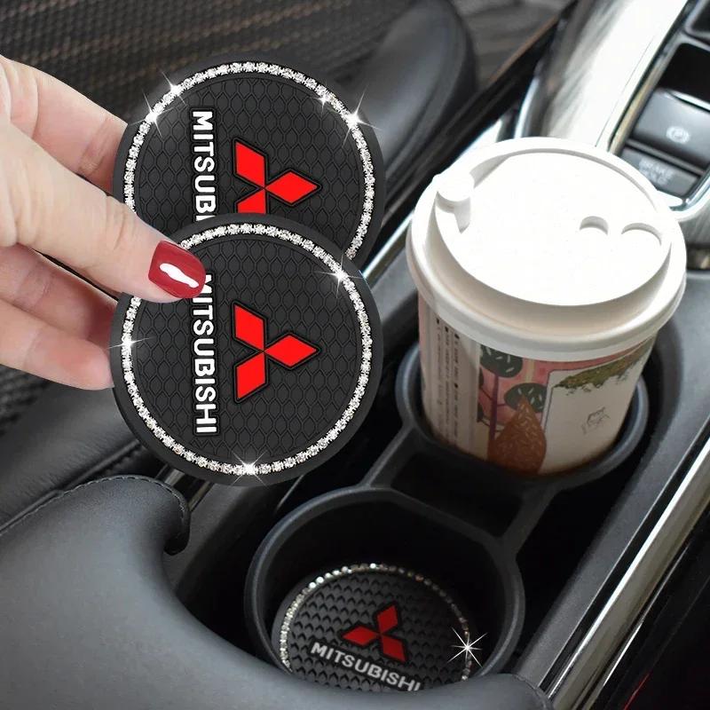 Diamond Car Water Cup Pad Anti-slip Bottle Mat for Mitsubishi Lancer Ex Mirage V33 G4 26 OTO ASX L300 Montero Eclipse L200 EVO