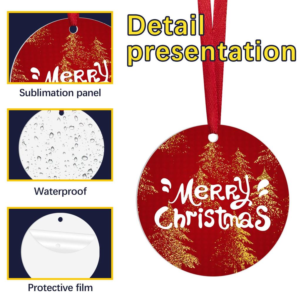 36 pcs Metal Sublimation Ornament Blanks - Double Sided Round Christmas Tree Decor for DIY Custom Printing Holiday Craft Project