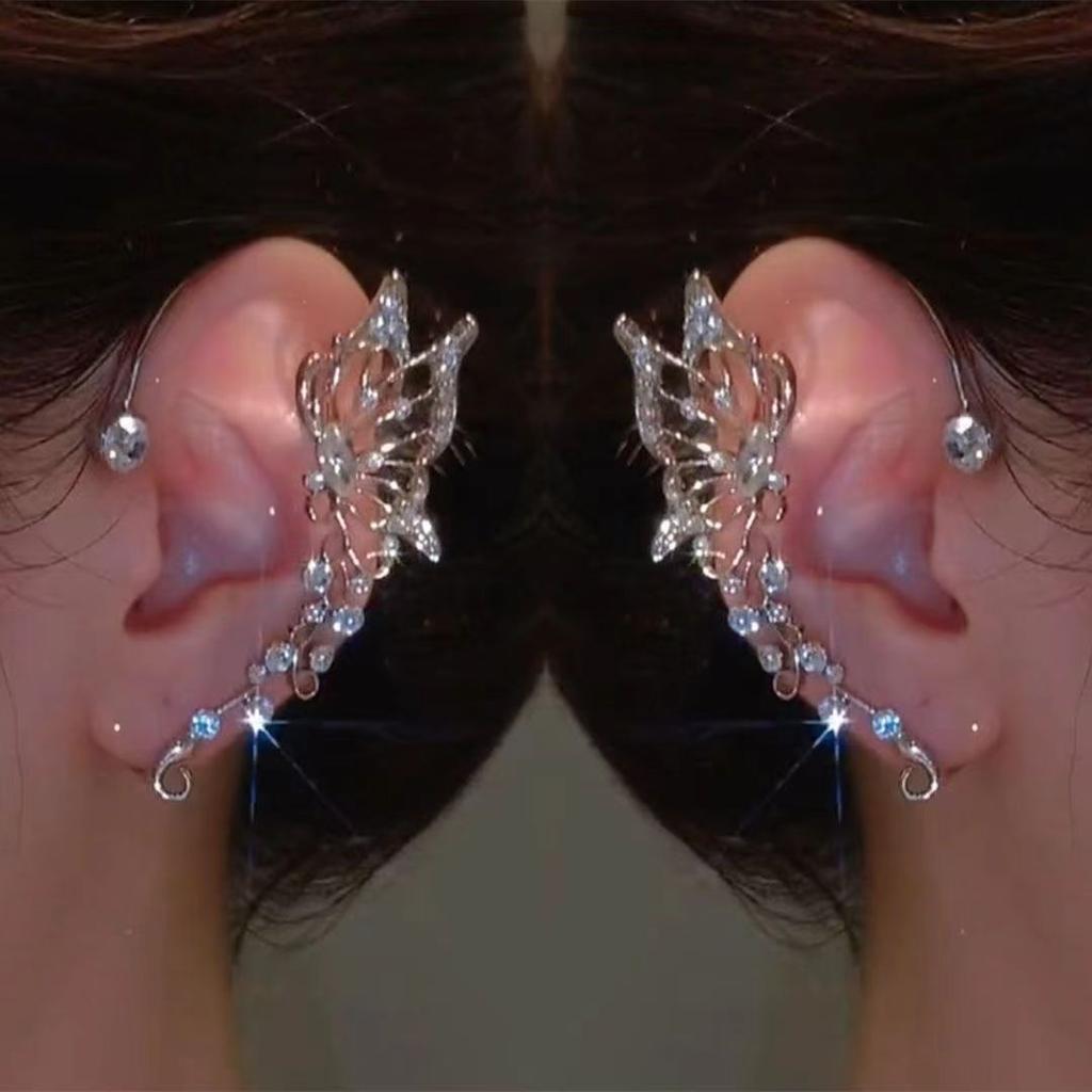 Good Fashion Style Shiny No Piercing Clip On Earrings Elf Earrings 2Pcs Fashion Ear Wrap Butterfly Fairy Ear Climber Luxury