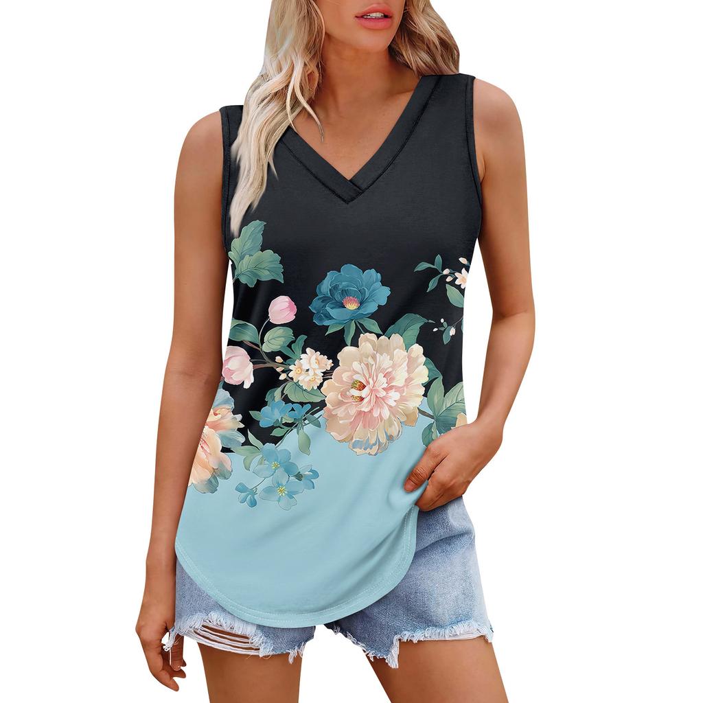 Women's Girl V Neck Tank Top Printing Casual Top Tank Tops For Women Loose Fit Sleeveless Tops Flowy