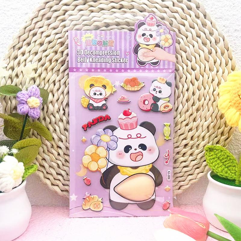 4packs Soft Animal Tummy Squishy Stickers - 3D Panda & Bunny Belly Tactile, Stress Relief Journal Fun, Creative Foam Material