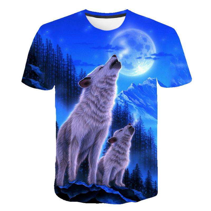 Kids Animal Wolf T Shirt for Boys Summer Autumn Children's Wolf Clothes Short Sleeved Breathable Cartoon Print Cool Wolf Tops