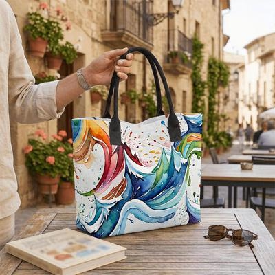  Watercolor Art Tote Bag Large Capacity Fashion Casual Shoulder Bag for Daily Use
