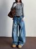 American Vintage High Street Washed Wide Leg Jeans Women 90s Retro Loose Fashion Design Pants Korean Elegant Denim Trousers Ins
