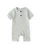 Newborn Baby Short Sleeve Romper Knit Ribbed Solid Color Cotton Jumpsuits One Piece O-Neck Button Pajamas Playsuit