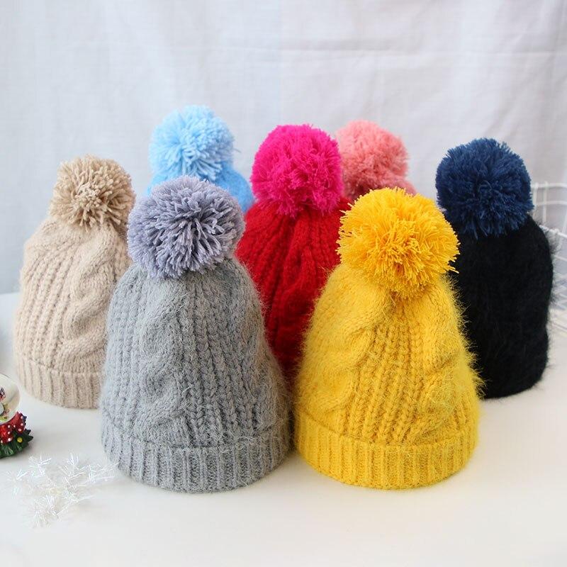 Красочная детская шапка с помпоном, осенне-зимняя детская шапка-бини для девочек и мальчиков, вязаная крючком толстая теплая однотонная шапка для малышей