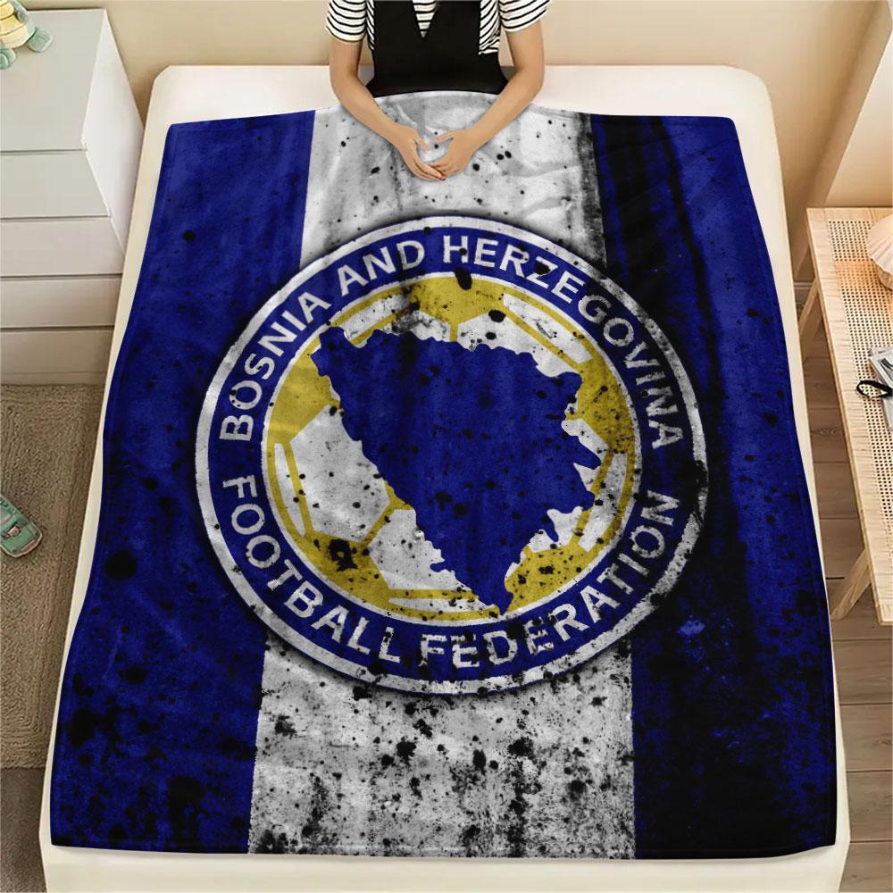 Bosnia and Herzegovina national football logo Printed Flannel Blanket, soft throw for bedroom sofa, washable,soccer fan merchandise, great gift.