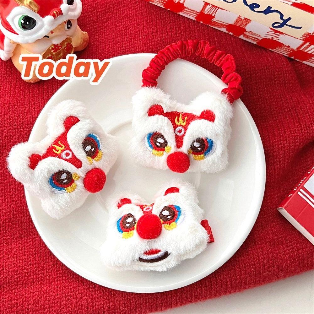 Chinese New Year Headwear Plush Lion Doll Brooch Hanfu Hair Clip Embroidery Lion Dance Hair Rope Cloth Tang Suit Hair Clip