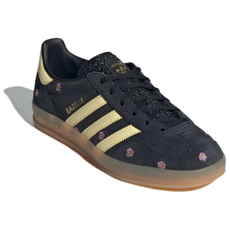 adidas Кроссовки женские Gazelle Indoor с черной цветочной вышивкой Core-Black Almost-Yellow Silver-Dawn IF4490