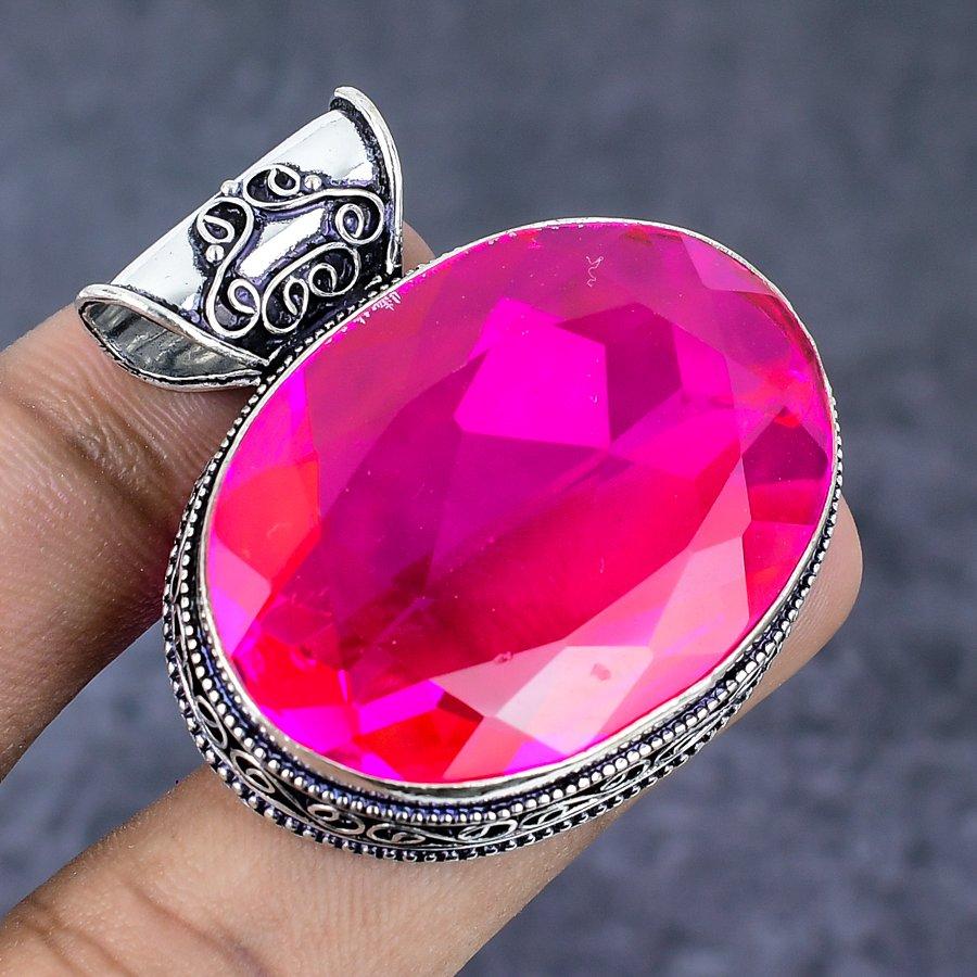 Mystic Glass Gemstone Handmade 925 Sterling Silver Jewelry Pendant 2.25" r6i24