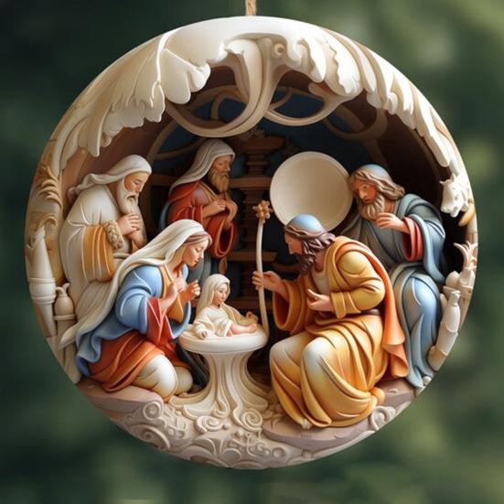 7 Pcs Christmas Nativity Scene Ornaments Acrylic Birth of Jesus Pendant Christmas Tree Hanging Decorations