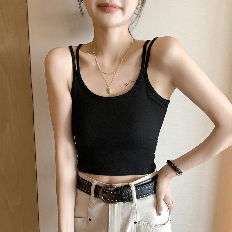 White Sling Vest Women's Summer Outer Wear with Chest Pad, Beautiful Back Tube Top Integrated with Bottom Top