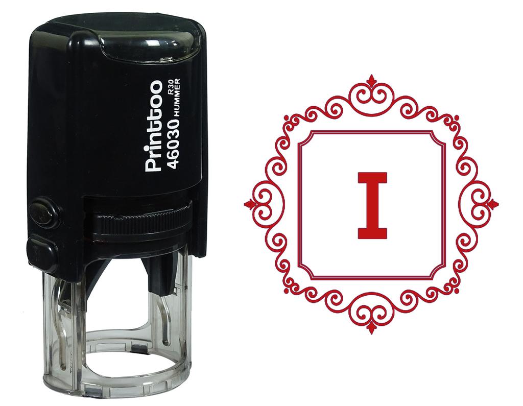 Printtoo Square Swirl Border Alphabet I Monogram Initial Self Inking Rubber Stamp Office