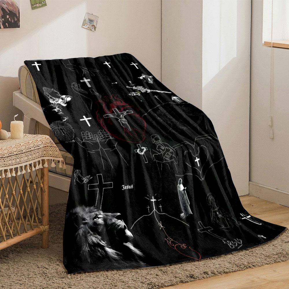 Jesus Cross Faith Blanket Printed Blanket for Living Room Bed Couch lunch break Soft Cozy Blanket for Friend's festival Gift