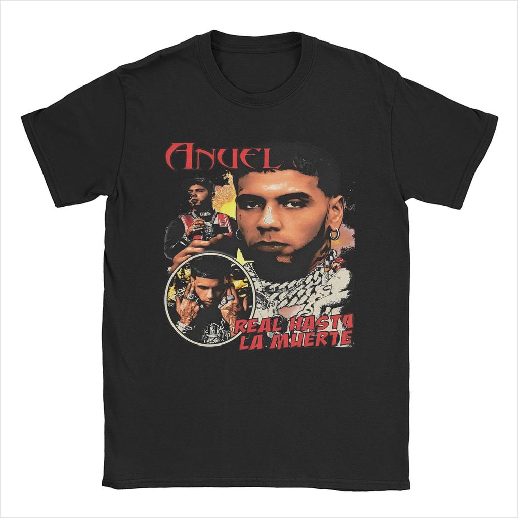 Anuel AA Real Hasta La Muerte T-Shirts Men Rapper Music Novelty 100% Cotton Tee Shirt Round Neck Short Sleeve T Shirt Clothes